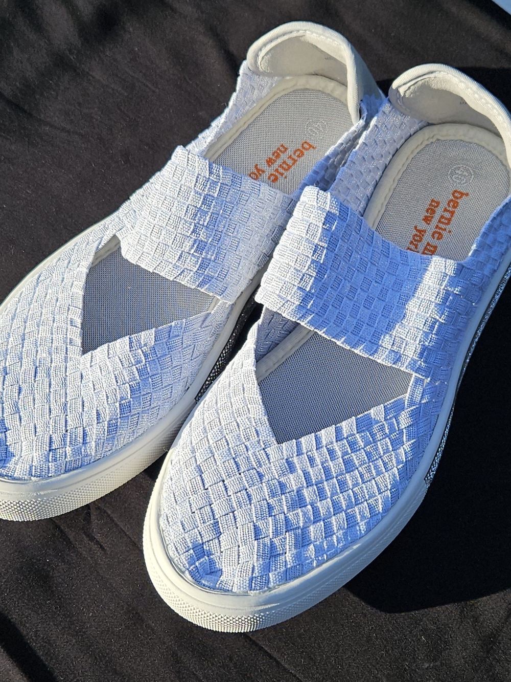 bernie mev. Light Blue Woven Slip-On Sneakers